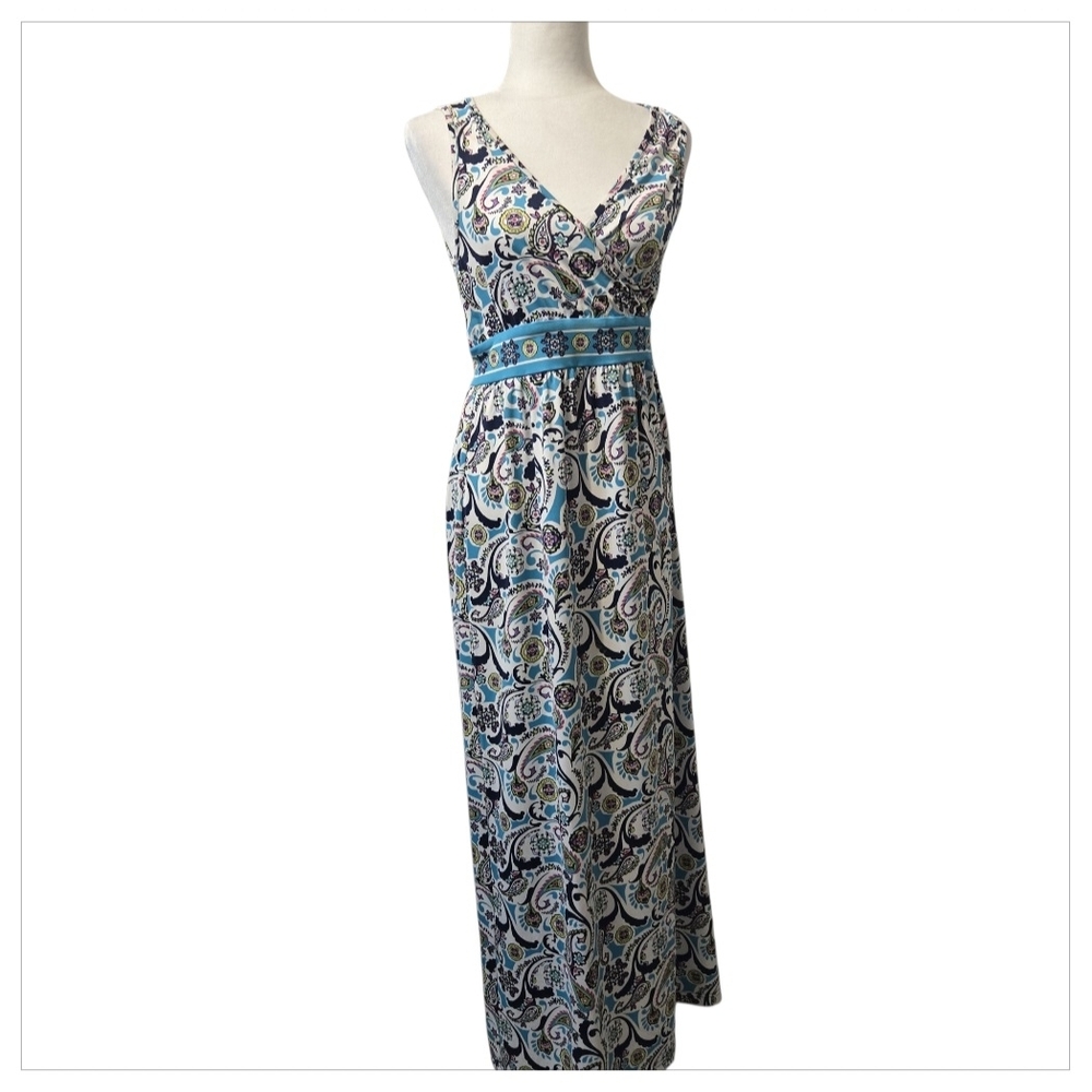 Tracy Negoshian Blue and White Paisley Maxi Dress